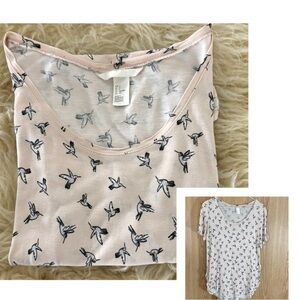 H&M Hummingbird Print Light Pink Crew Swing Tee Top